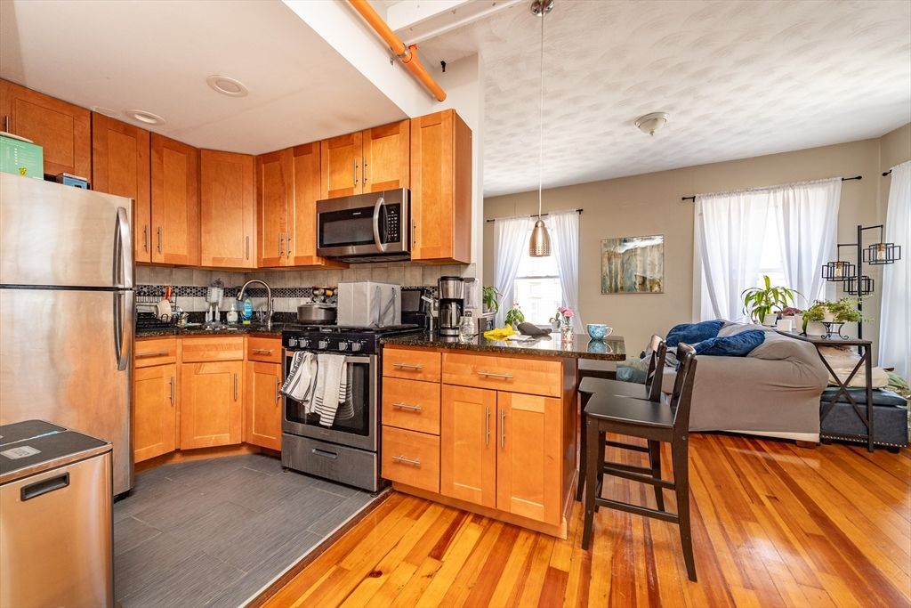 Interior, Kitchen, Pendant Lights, Stainless Steel Appliances, Wood Texture Flooring