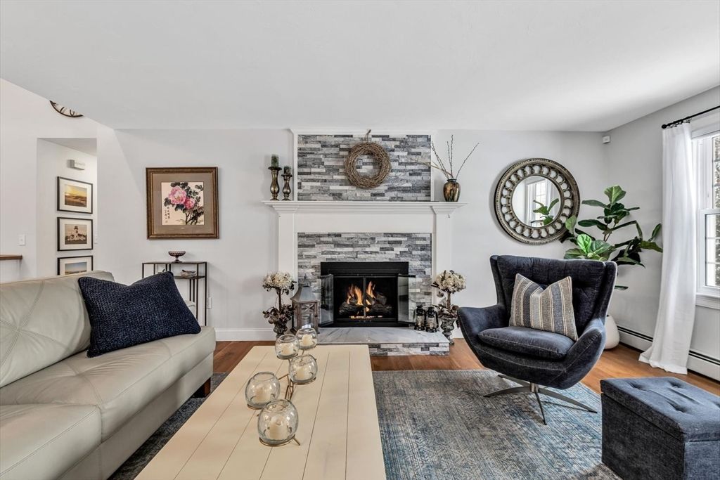 Fireplace, Interior, Living room, Stone Walls, Wood Texture Flooring