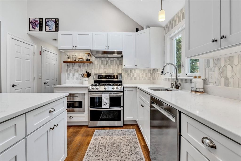 Interior, Kitchen, Pendant Lights, Stainless Steel Appliances, Wood Texture Flooring