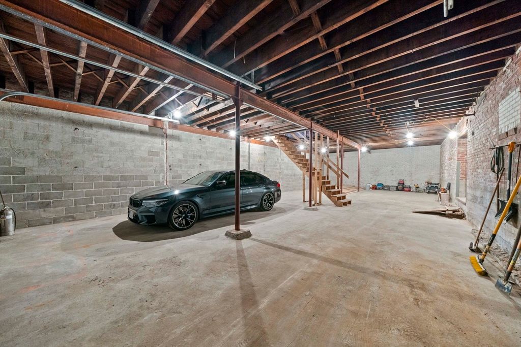 Garage, Interior, Stone Walls, Wooden Beams