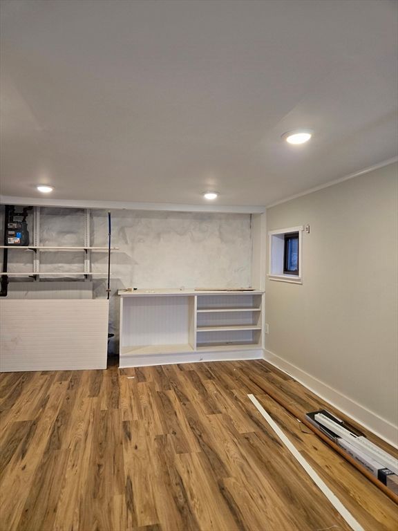 Interior, Marble Walls, Recessed Lighting, Wood Texture Flooring