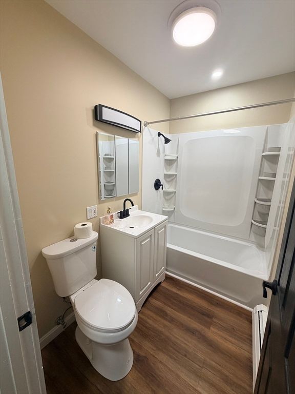 Bathroom, Dual Sink Vanities, Interior, Recessed Lighting, Wood Texture Flooring