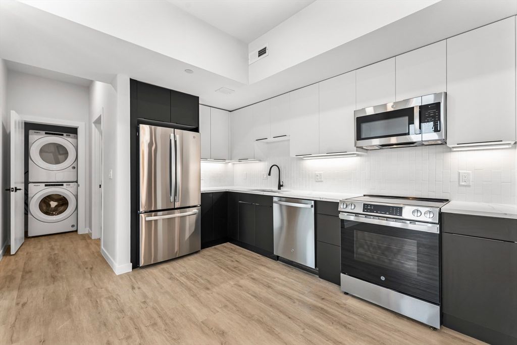 Interior, Kitchen, Stainless Steel Appliances, Washer, Wood Texture Flooring