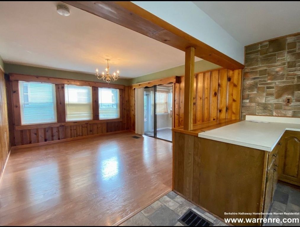 Chandelier, Empty room, Interior, Stone Walls, Wooden Beams, Wood Texture Flooring, Wooden Walls