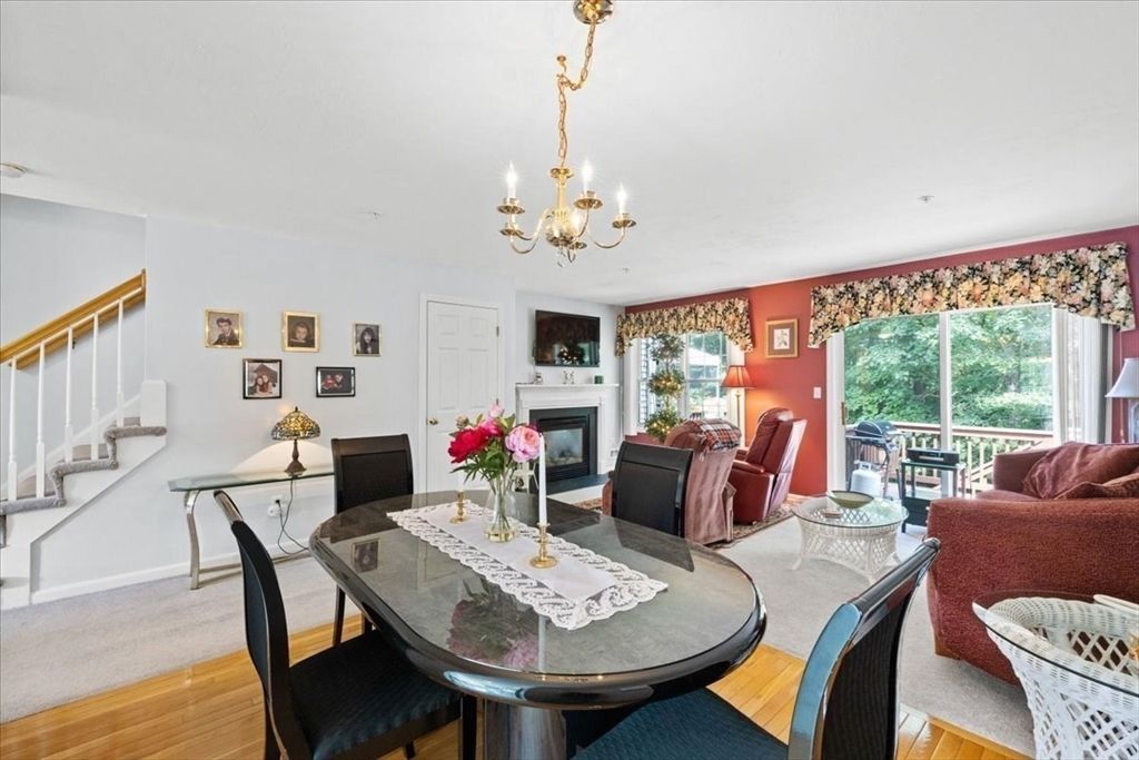 Chandelier, Dining room, Fireplace, Interior, Living room, Wood Texture Flooring