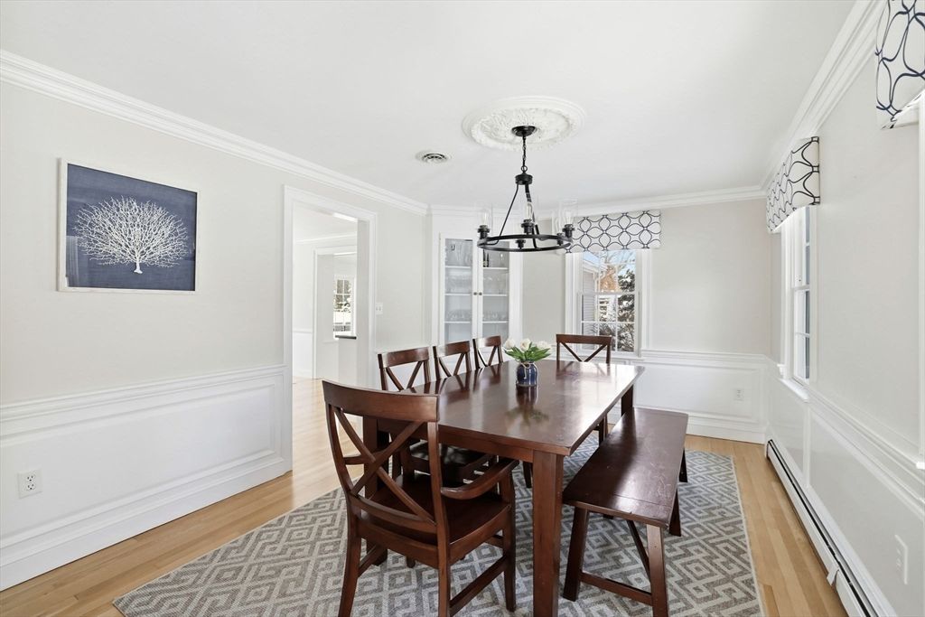 Dining room, Interior, Pendant Lights, Wood Texture Flooring