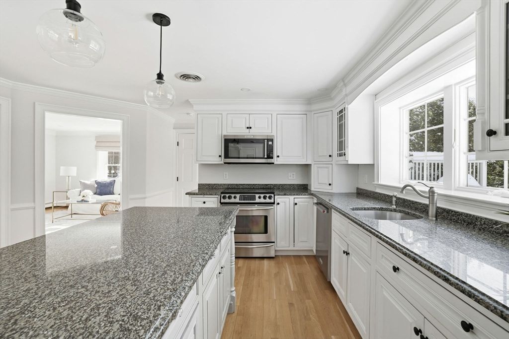Interior, Kitchen, Pendant Lights, Stainless Steel Appliances, Wood Texture Flooring