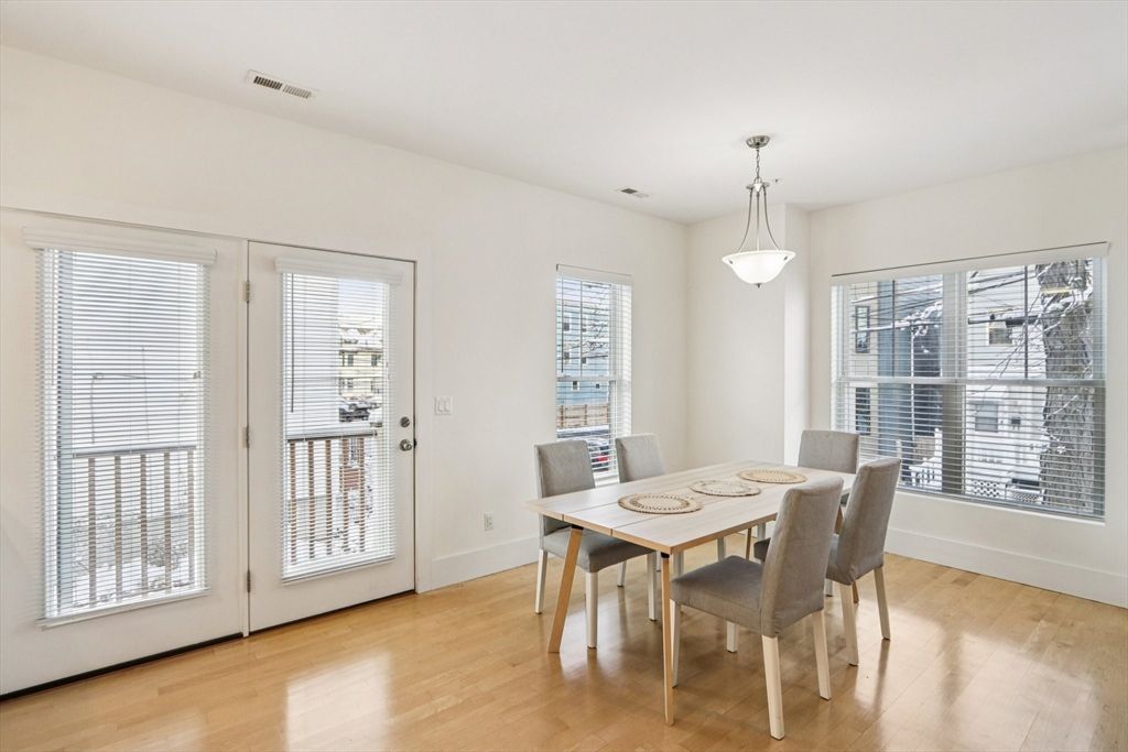 Dining room, Interior, Pendant Lights, Wood Texture Flooring