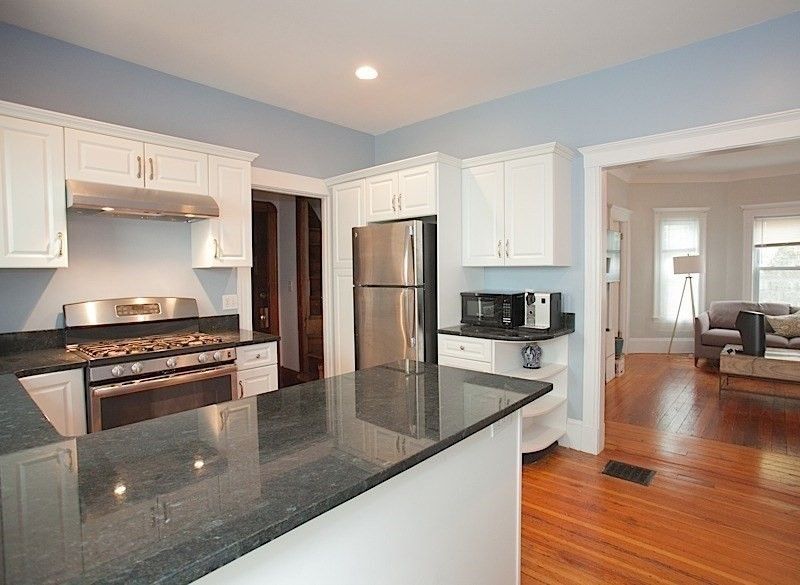 Interior, Kitchen, Living room, Recessed Lighting, Stainless Steel Appliances, Wood Texture Flooring