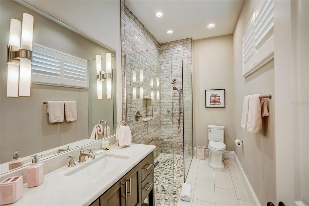 Bathroom, Glass Shower, Interior, Recessed Lighting