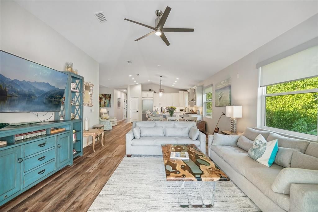 Interior, Kitchen, Living room, Pendant Lights, Recessed Lighting, Stainless Steel Appliances, Wood Texture Flooring