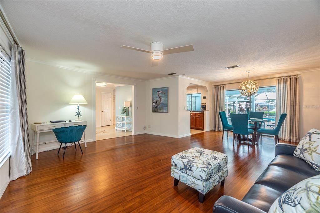 Chandelier, Dining room, Interior, Wood Texture Flooring