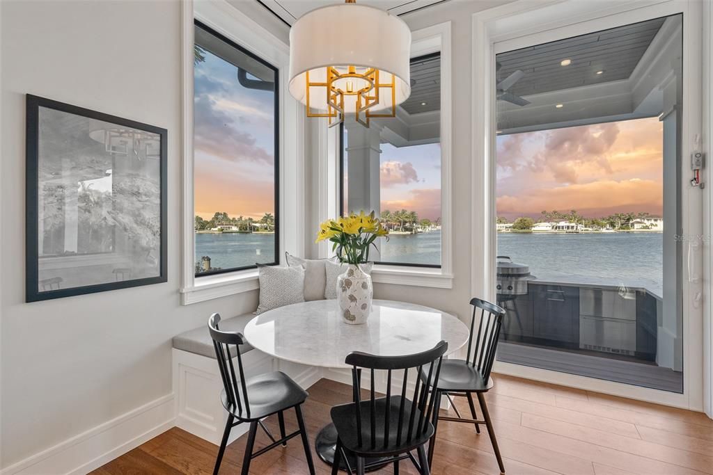 Chandelier, Dining room, Interior, Recessed Lighting, Water, Wood Texture Flooring