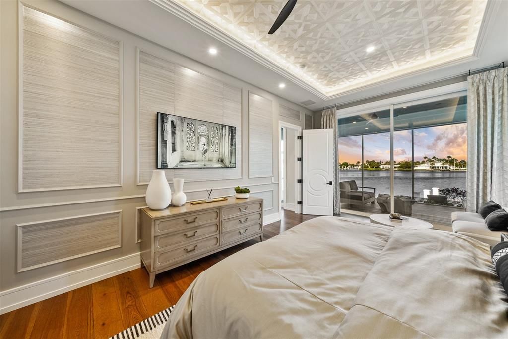Bedroom, Interior, Recessed Lighting, Water, Wood Texture Flooring