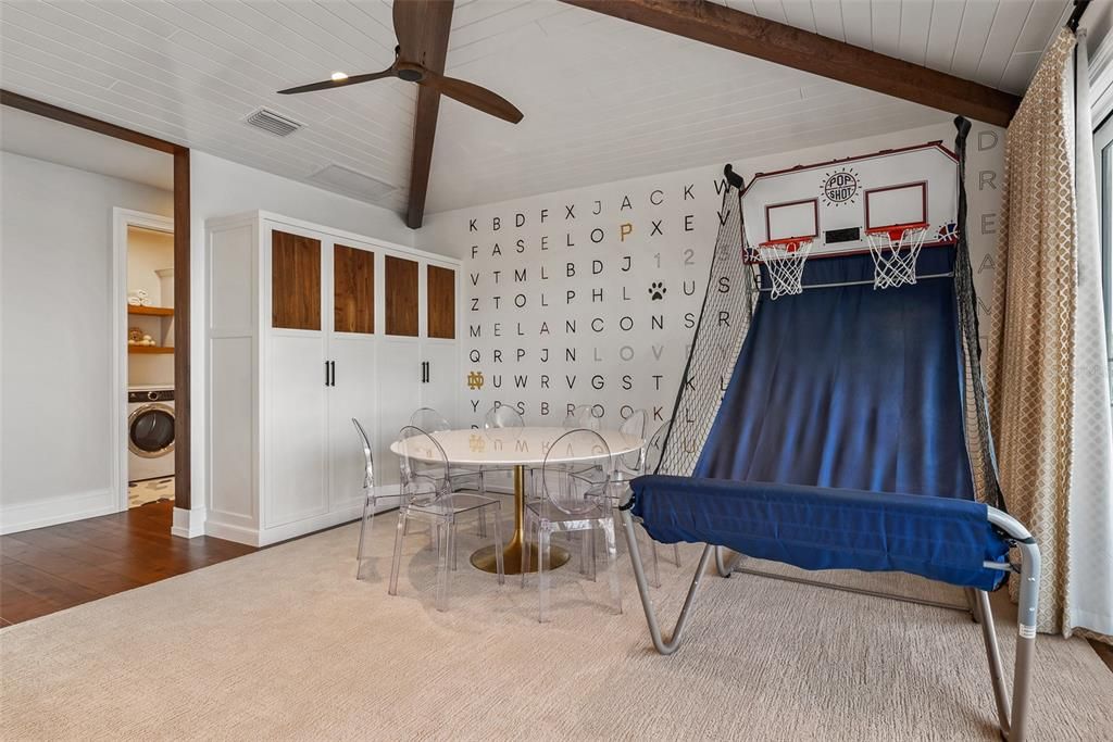 Dining room, Interior, Recessed Lighting, Wood Texture Flooring