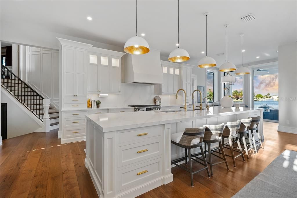 Interior, Kitchen, Pendant Lights, Recessed Lighting, Water, Wood Texture Flooring