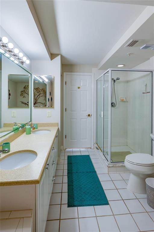 Bathroom, Dual Sink Vanities, Glass Shower, Interior, Recessed Lighting