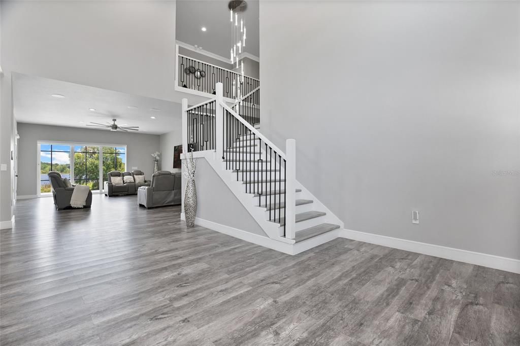 Interior, Living room, Pendant Lights, Recessed Lighting, Wood Texture Flooring