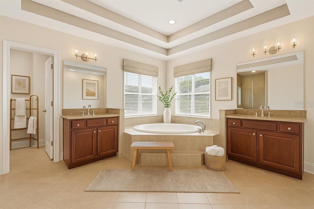 Bathroom, Dual Sink Vanities, Interior, Recessed Lighting