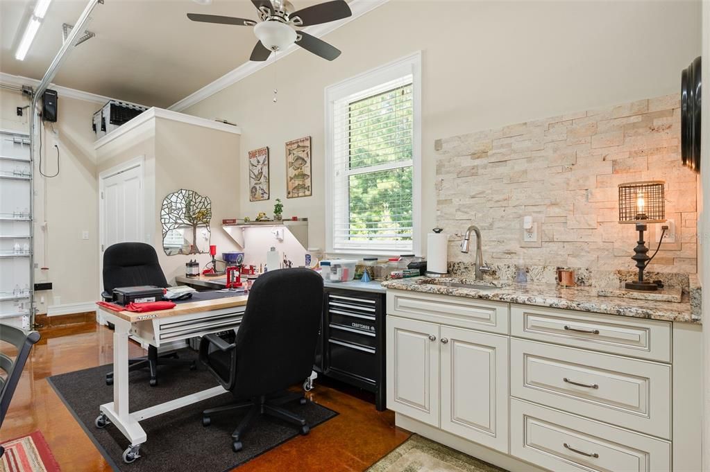 Home Office, Interior, Stone Walls, Wood Texture Flooring