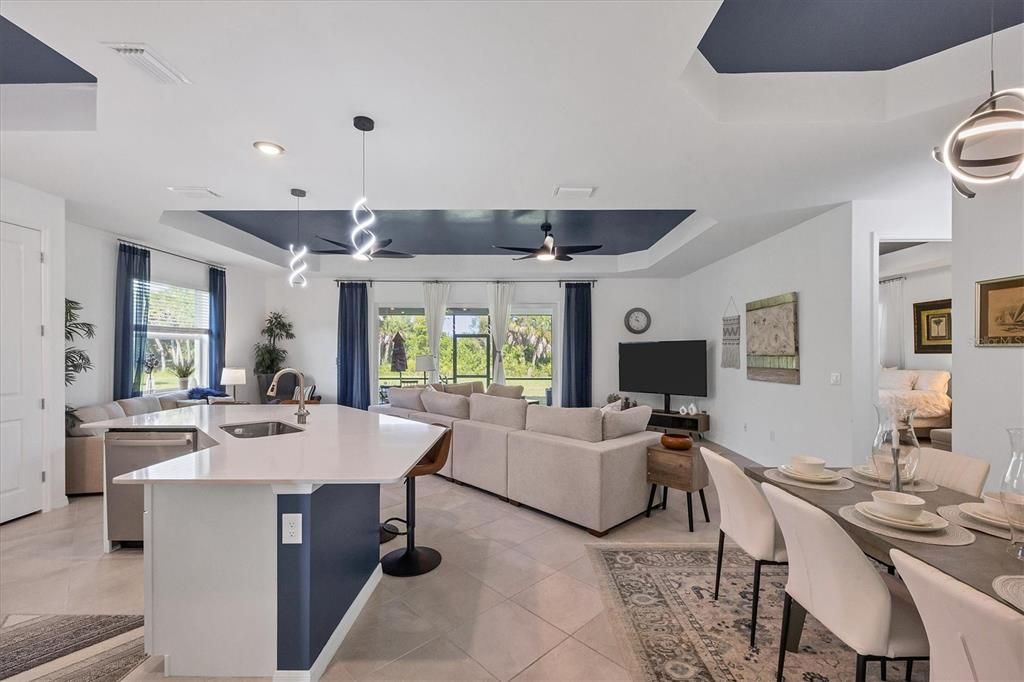 Dining room, Interior, Kitchen, Living room, Pendant Lights, Recessed Lighting