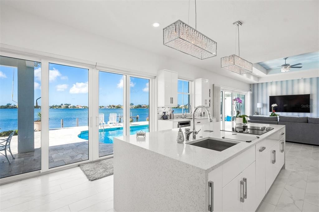 Interior, Kitchen, Living room, Marble, Pendant Lights, Recessed Lighting, Water