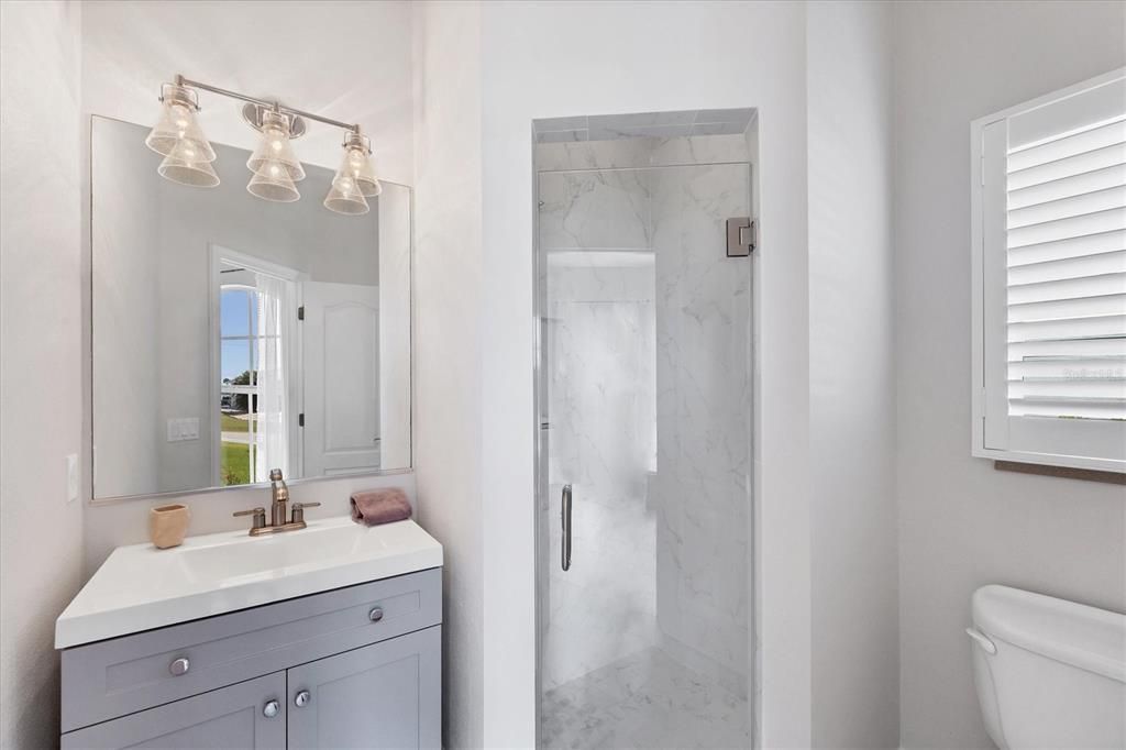 Bathroom, Glass Shower, Interior, Marble Walls