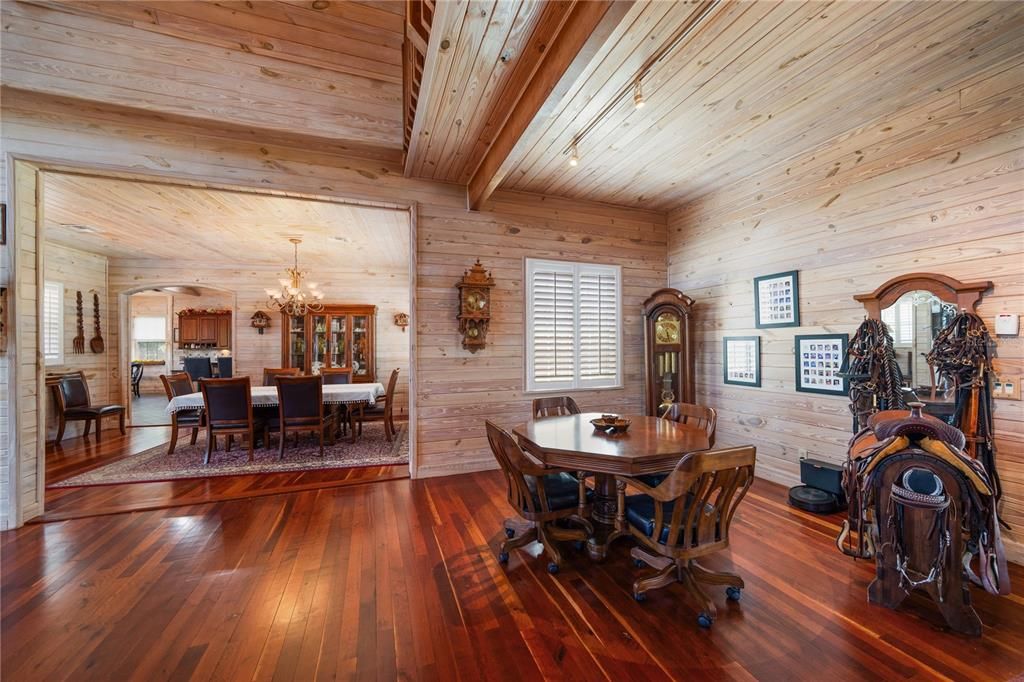Chandelier, Dining room, Interior, Wooden Beams, Wooden Ceilings, Wood Texture Flooring, Wooden Walls