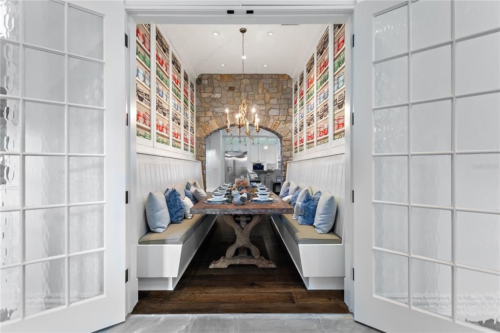 Chandelier, Interior, Pendant Lights, Recessed Lighting, Stone Walls, Wood Texture Flooring