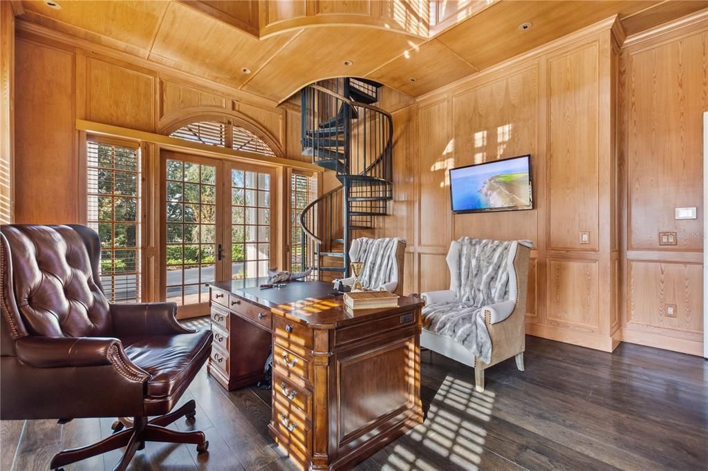 Home Office, Interior, Recessed Lighting, Wooden Ceilings, Wood Texture Flooring, Wooden Walls