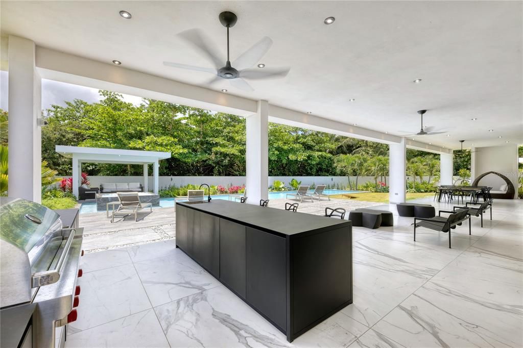 Exterior, Marble, Outdoor Kitchen, Pool, Recessed Lighting