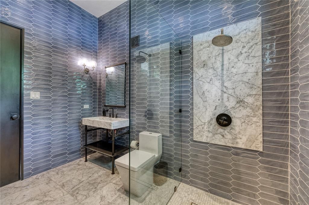 Bathroom, Glass Shower, Interior, Marble, Marble Walls