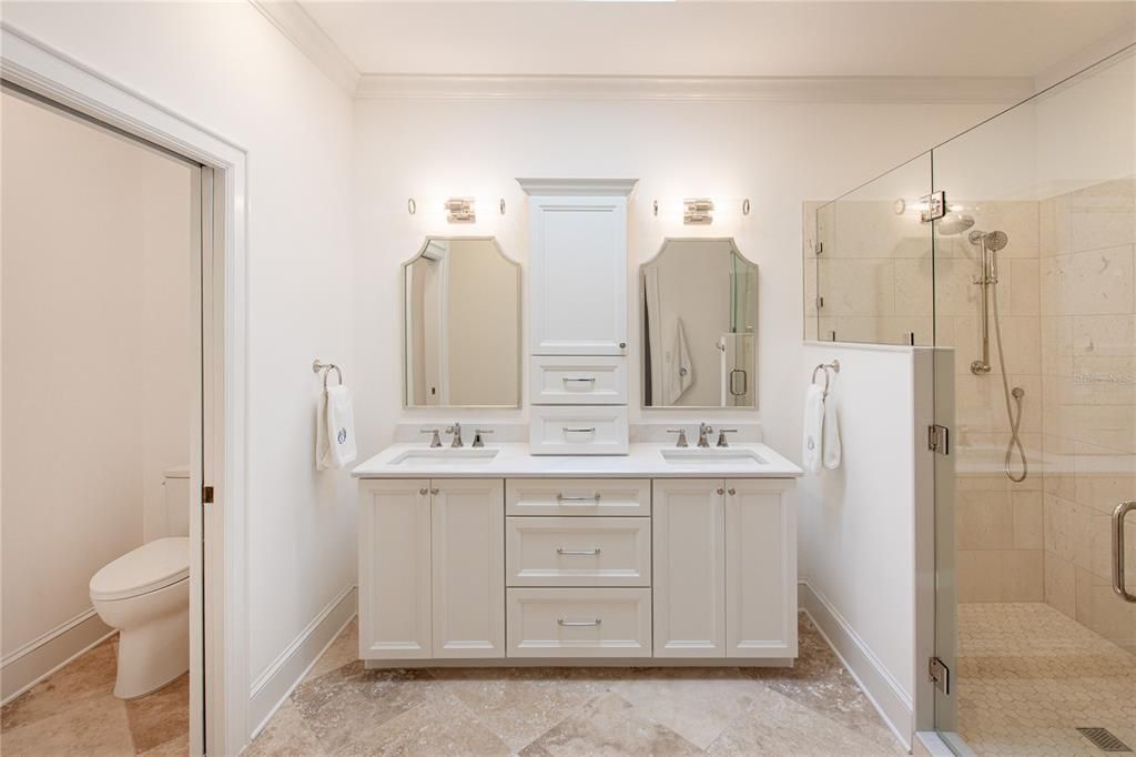 Bathroom, Dual Sink Vanities, Glass Shower, Interior