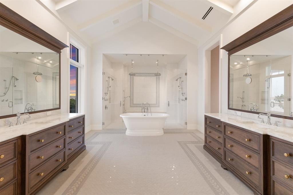 Bathroom, Dual Sink Vanities, Free Standing Baths, Glass Shower, Interior