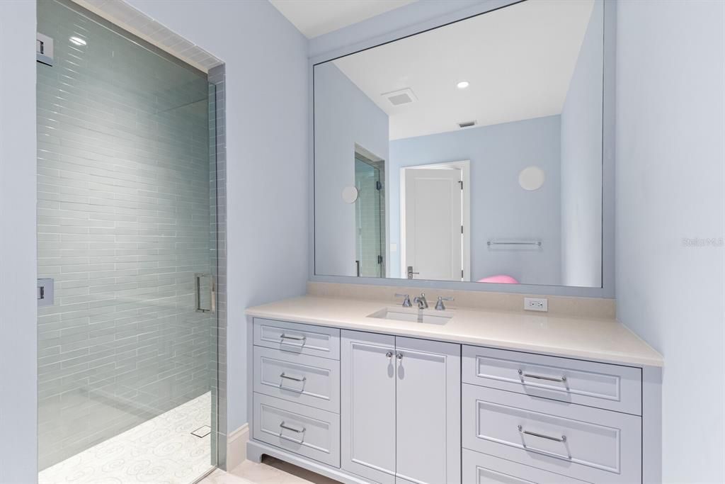 Bathroom, Dual Sink Vanities, Glass Shower, Interior, Recessed Lighting