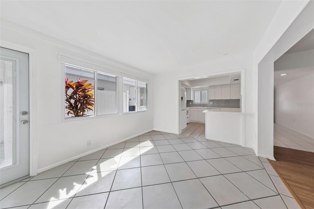 Empty room, Interior, Kitchen, Recessed Lighting, Wood Texture Flooring