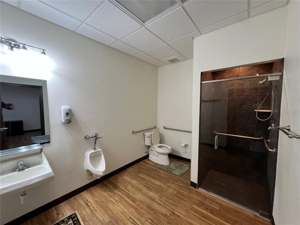 Bathroom, Glass Shower, Interior, Wood Texture Flooring