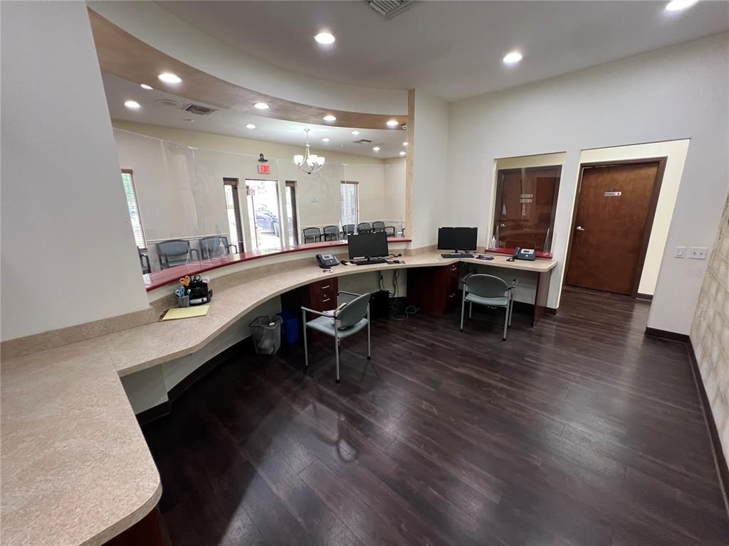 Chandelier, Home Office, Interior, Recessed Lighting, Wood Texture Flooring