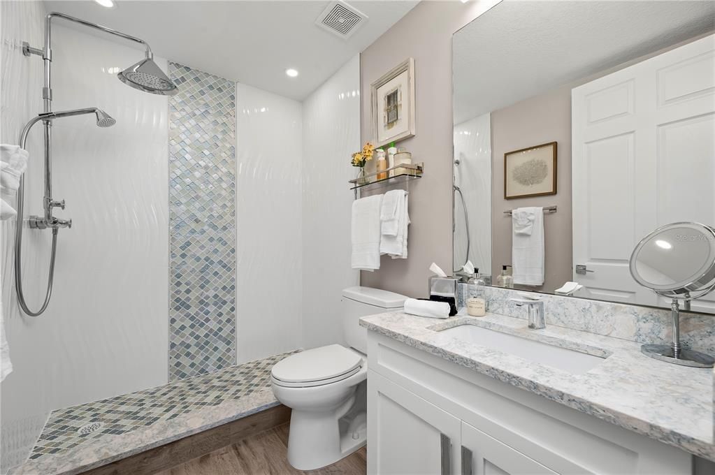 Bathroom, Interior, Recessed Lighting, Wood Texture Flooring