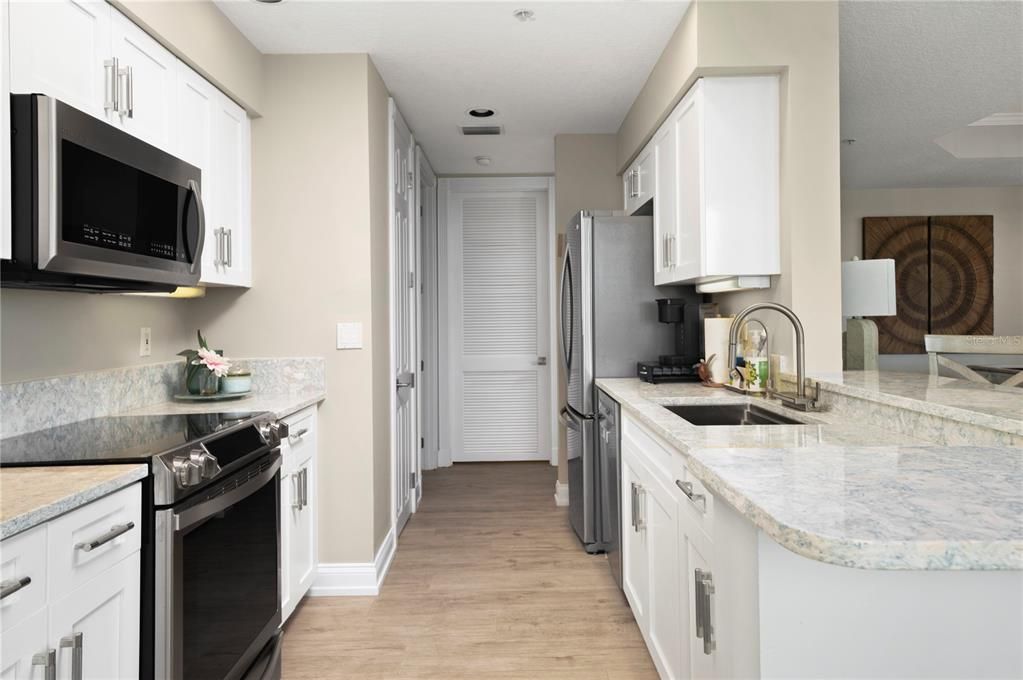 Interior, Kitchen, Recessed Lighting, Wood Texture Flooring