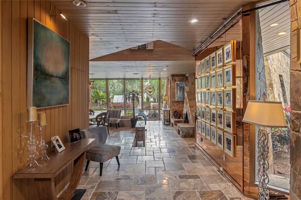 Fireplace, Interior, Recessed Lighting, Wooden Walls