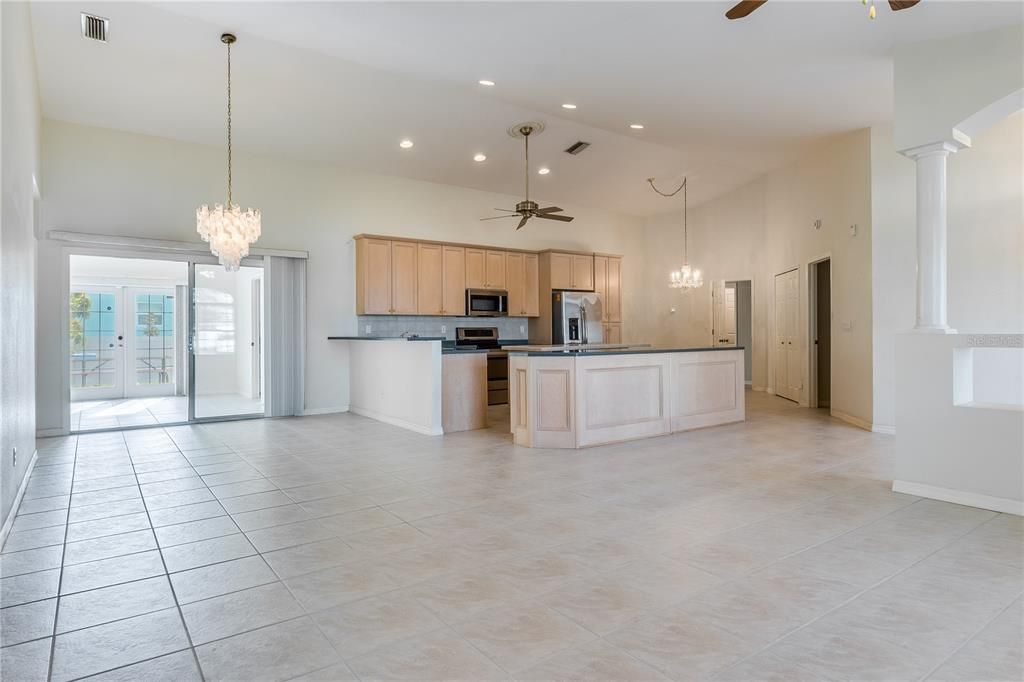 Chandelier, Interior, Kitchen, Pendant Lights, Recessed Lighting, Stainless Steel Appliances