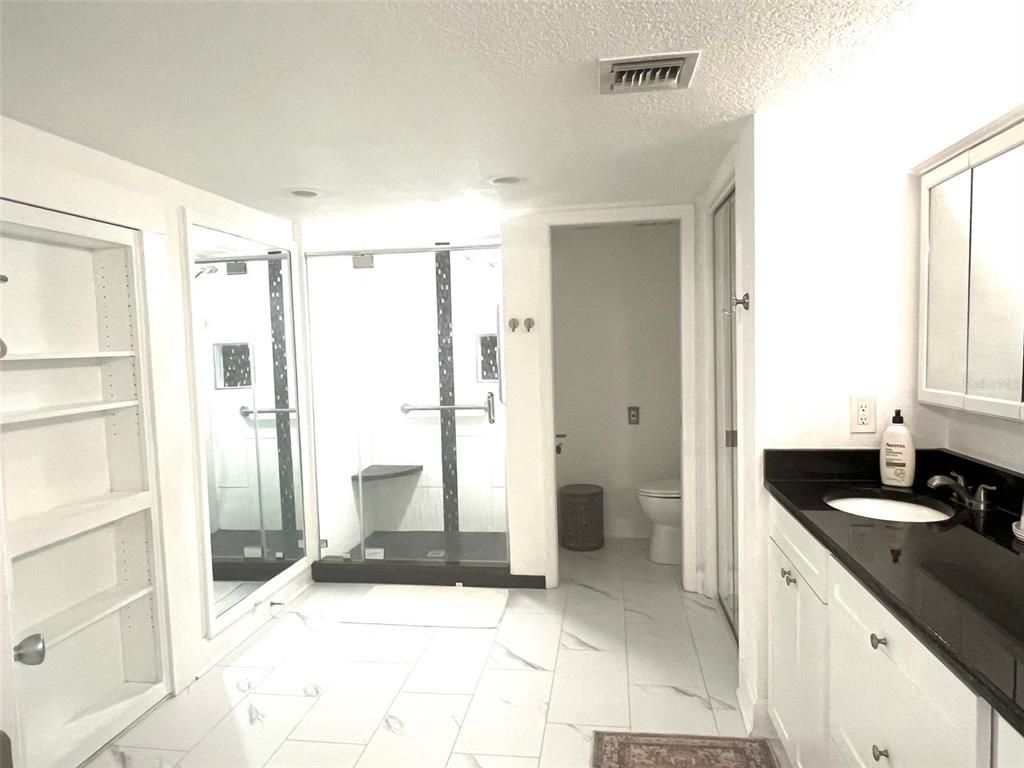 Bathroom, Dual Sink Vanities, Glass Shower, Interior, Marble