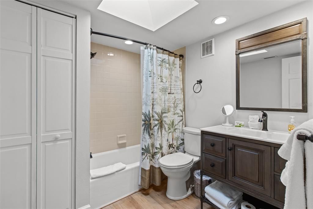 Bathroom, Interior, Recessed Lighting, Wood Texture Flooring