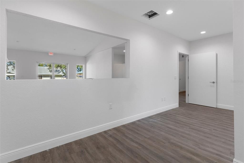 Empty room, Interior, Recessed Lighting, Wood Texture Flooring