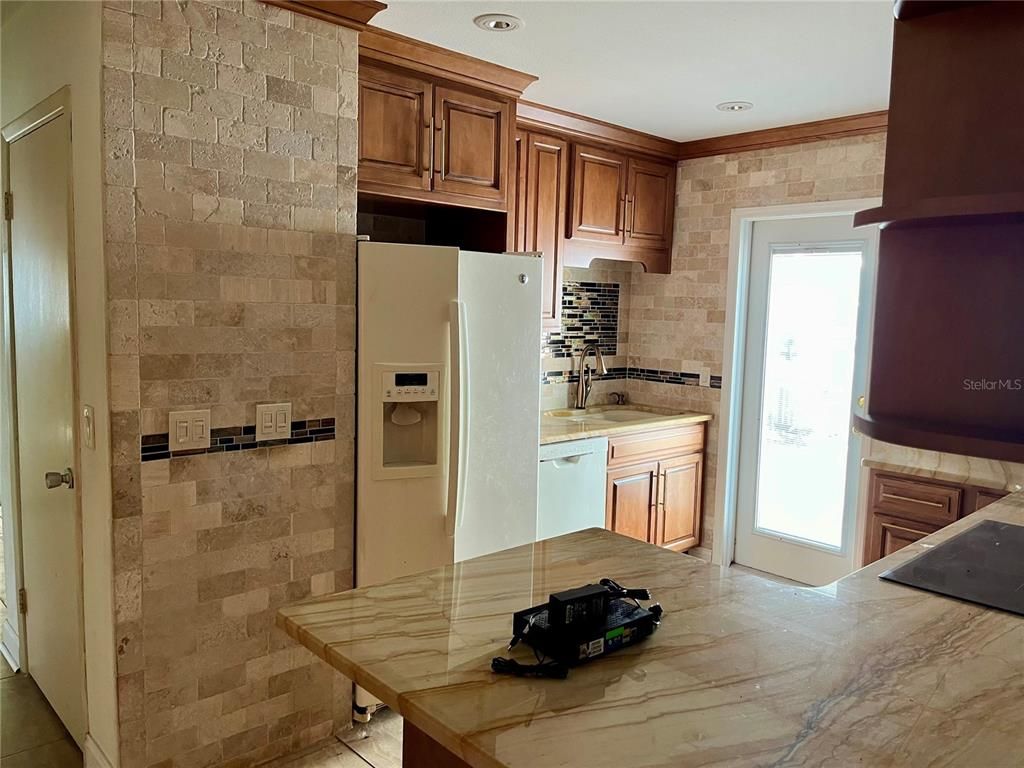 Interior, Kitchen, Recessed Lighting, Stone Walls