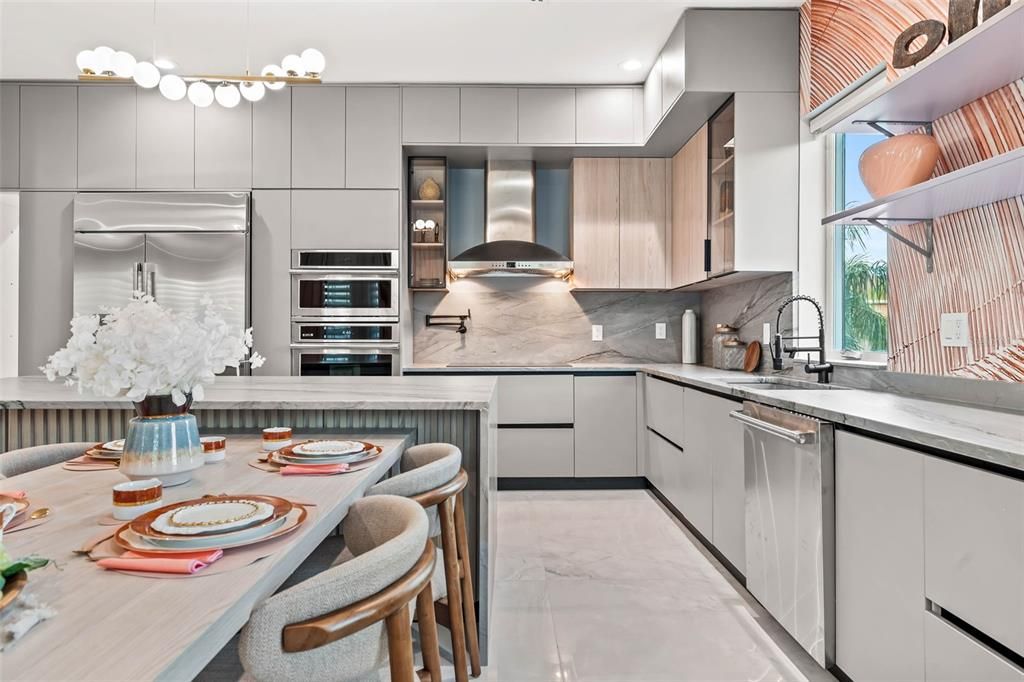 Interior, Kitchen, Marble, Recessed Lighting, Stainless Steel Appliances