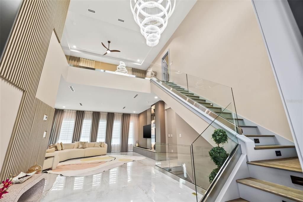 Chandelier, Interior, Living room, Marble, Recessed Lighting