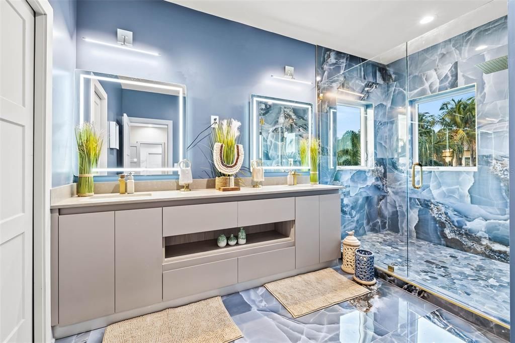 Bathroom, Glass Shower, Interior, Recessed Lighting