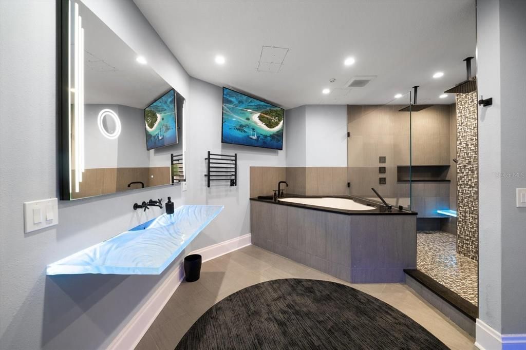 Bathroom, Glass Shower, Interior, Recessed Lighting